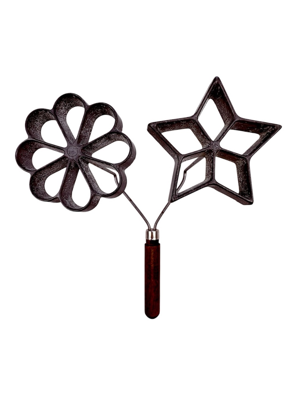 Vintage Rosette Cookie Iron Set Wood Handle Flower Star Scandinavian Pastry